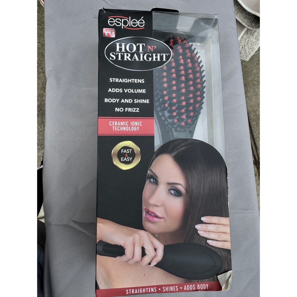 Esplee Hot N Straight Hair Straightening Brush Black New open box Ceramic Ionic